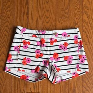 J. Crew Black and White Floral Striped High Waist Shorts